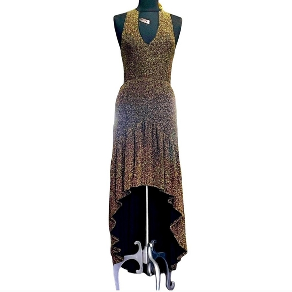 NWT UO Ecote Gold Shimmer High-Low Dress - Picture 1 of 13